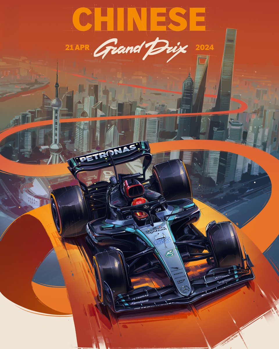 #F1 – Rolling out the red carpet for the #ChineseGP edition of our 2️⃣0️⃣2️⃣4️⃣ poster series. 🪭 Mobile Wallpapers are available in the first comment below.👇📲 @MercedesAMGF1 #WeLivePerformance #WorldsFastestFamily