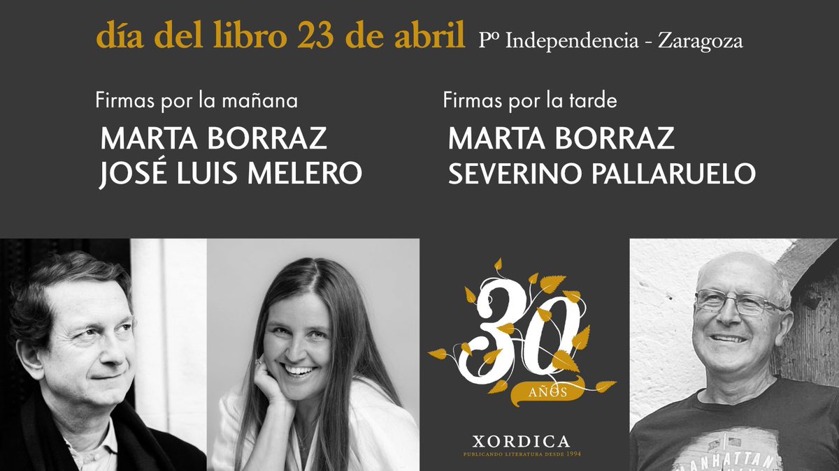 Aquí tenéis los autores que estarán firmando ejemplares de sus obras en nuestro stand el próximo 23 de abril (SANT CHORCHE/SAN JORGE/SANT JORDI), DÍA DEL LIBRO: @MartaBorrazSen, José Luis Melero Rivas y Severino Pallaruelo.