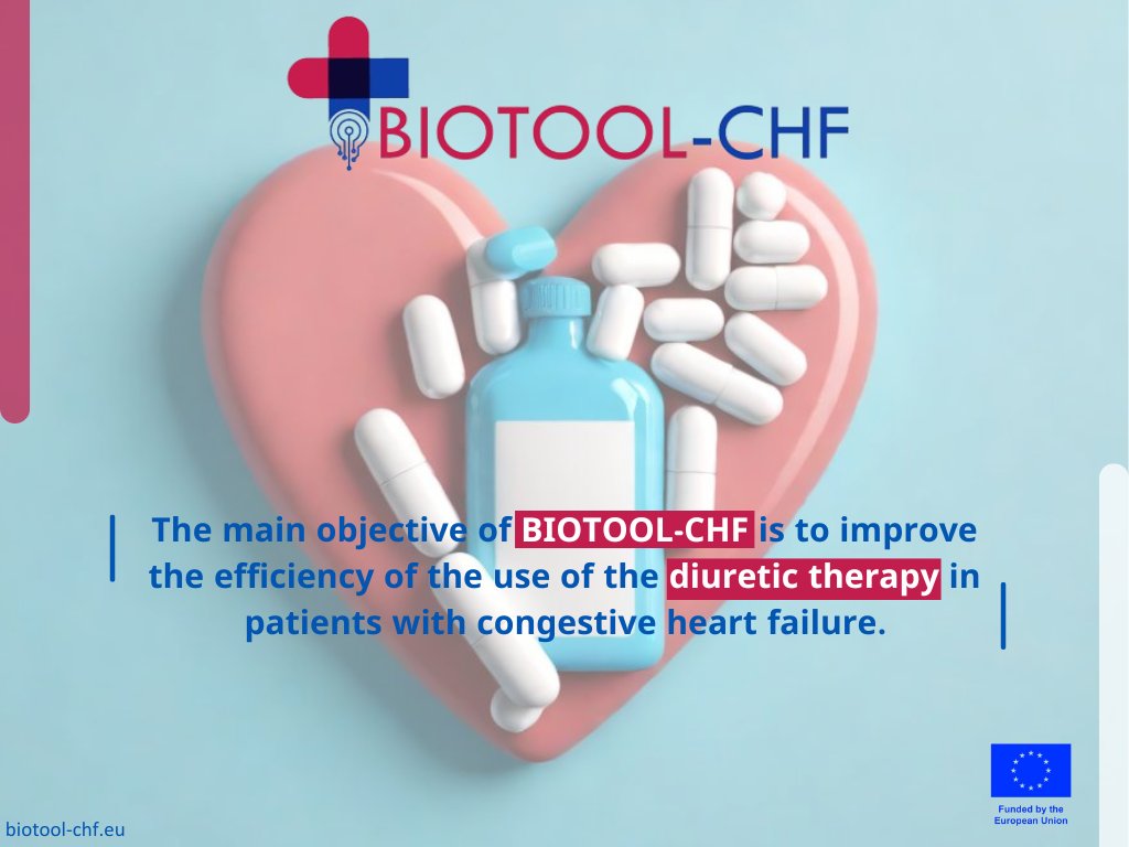 🎯 The main #objective of BIOTOOL-CHF is to improve the efficiency of the use of the diuretic therapy in patients with congestive heart failure through personalization of diuretics’ treatment and optimization of drugs recommended by current clinical guidelines.

#EUHorizon