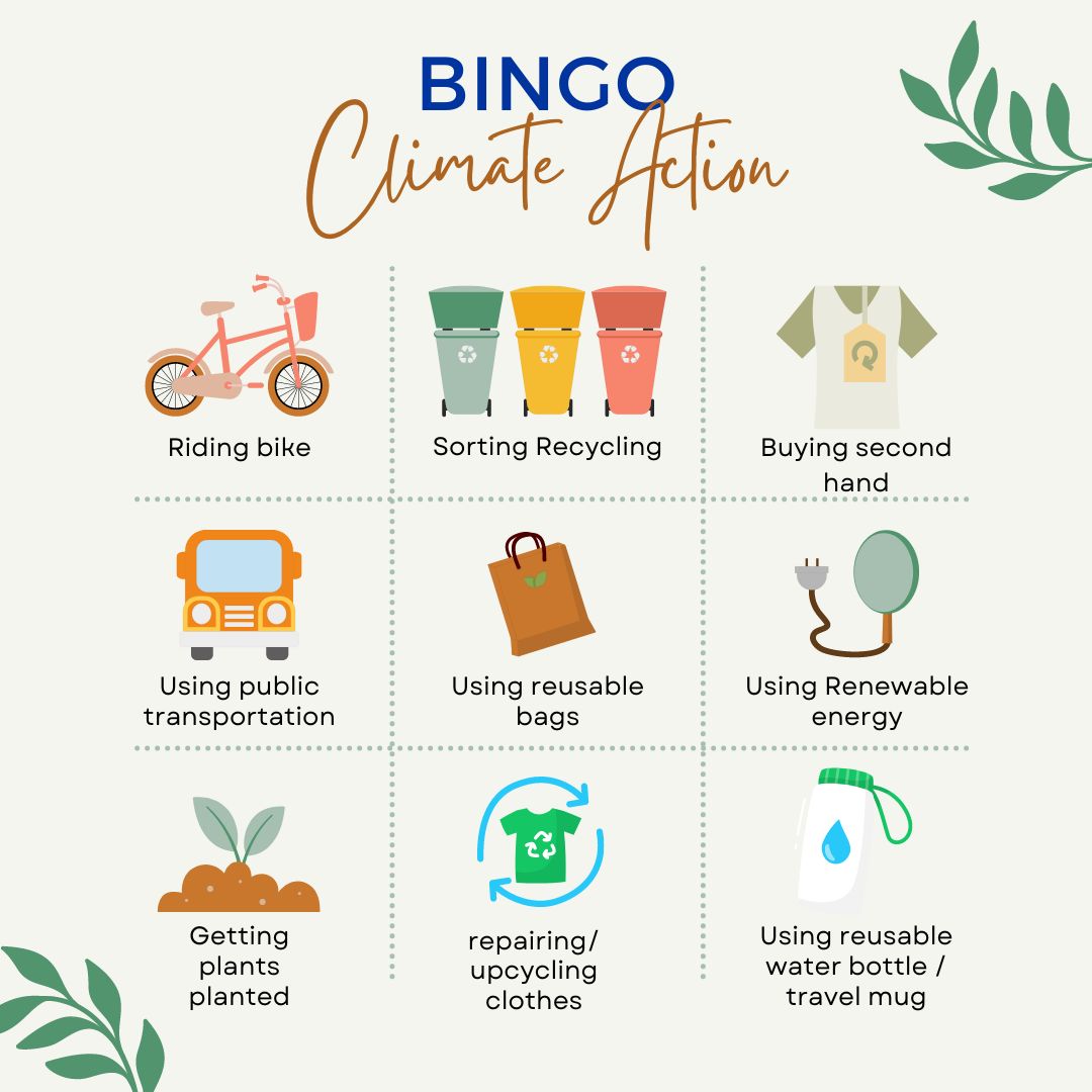 🌍 How many boxes can you tick off on our Climate Action Bingo card? Challenge yourself to take meaningful steps towards a greener future! ♻️ #ClimateAction #BingoChallenge #Sustainability 🌿