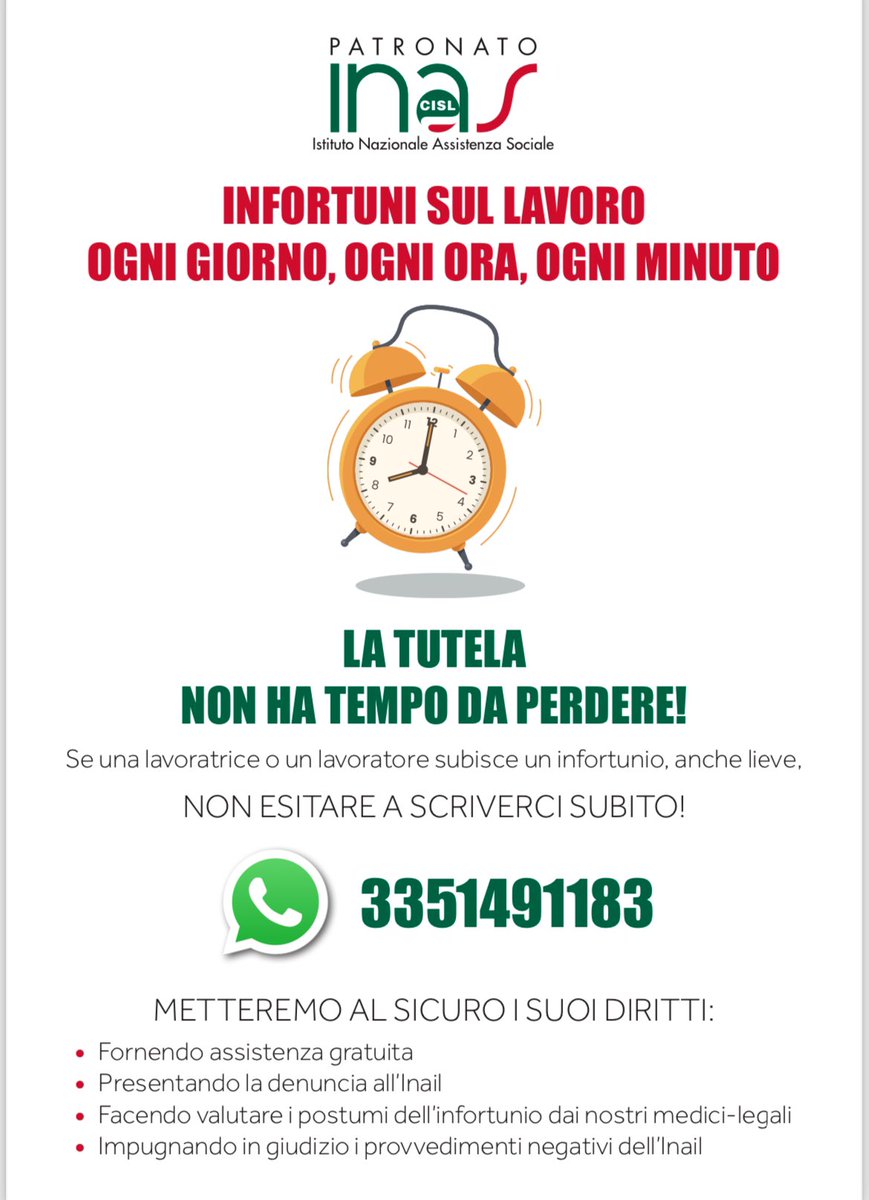 FISTelNazionale's tweet photo. LA TUTELA
NON HA TEMPO DA PERDERE!
Il volantino @InasCisl #tutela #infortuni #patronato #inascisl https://t.co/nBVy0gsr9z