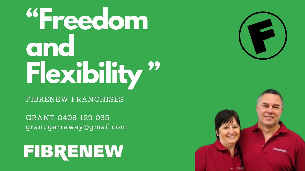 Freedom & Flexibility
- #Fibrenew #franchiseopportunity

Comprehensive training
Patented technology
30 years successful track record
300+ successful #franchisees

Now available in Australia

Call Grant 0408 129 035
grant.garraway@gmail.com

#beyourownboss #franchiseconsultant