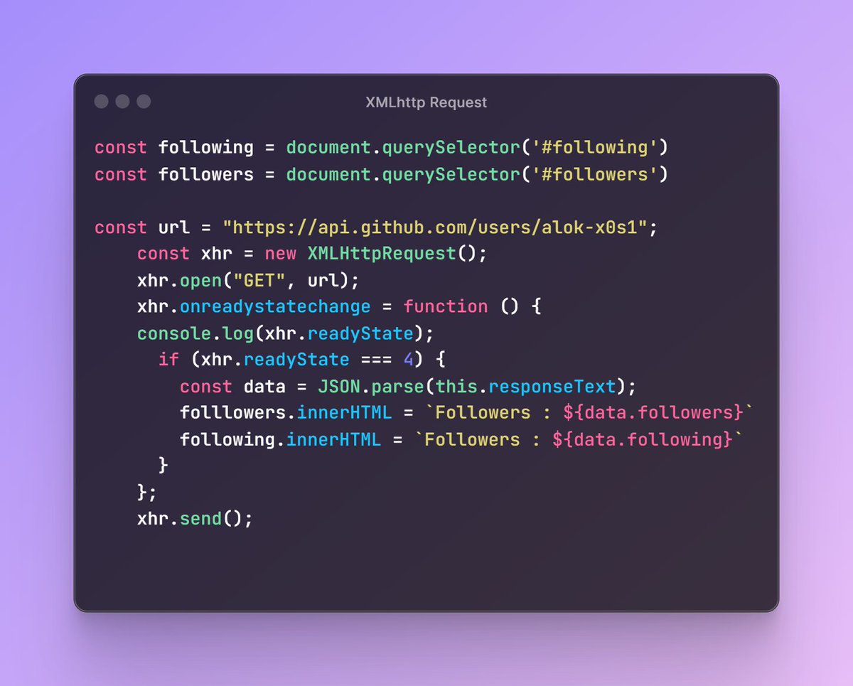 alok_tw's tweet image. Today I learned about XMLHttpRequest in JavaScript! It's an oldie but a goodie, laying the groundwork for modern web interactions. And also delved into the V8 engine! It's mind-blowing to uncover how this powerhouse optimizes code for fast performance #JavaScript #XMLHttpRequest