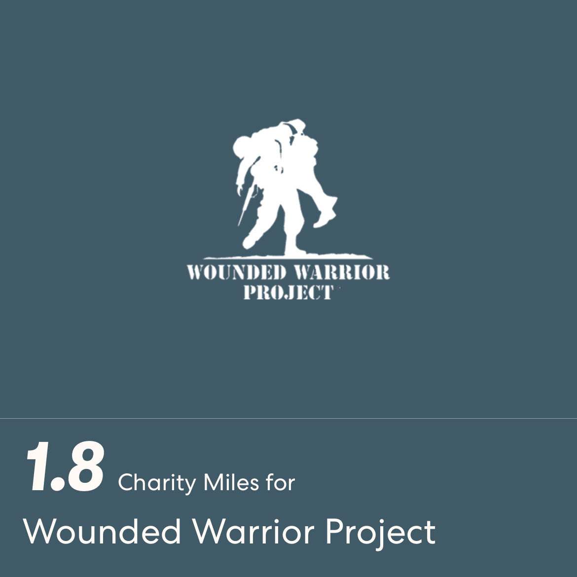 ⁦@wwp⁩ ⁦@CharityMiles⁩  #everymilematters   1.8 Charity Miles for Wounded Warrior Project. I’d be grateful for your support. If you’re in a position to do so, please click here to sponsor me.

miles.app.link/e/eYPFp2uLRIb