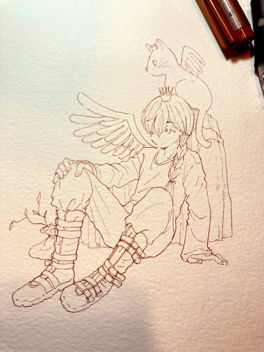 「ペン入れ今日はここまで… 」|チコリ@✨🐸羽根🪶としっぽ展のイラスト