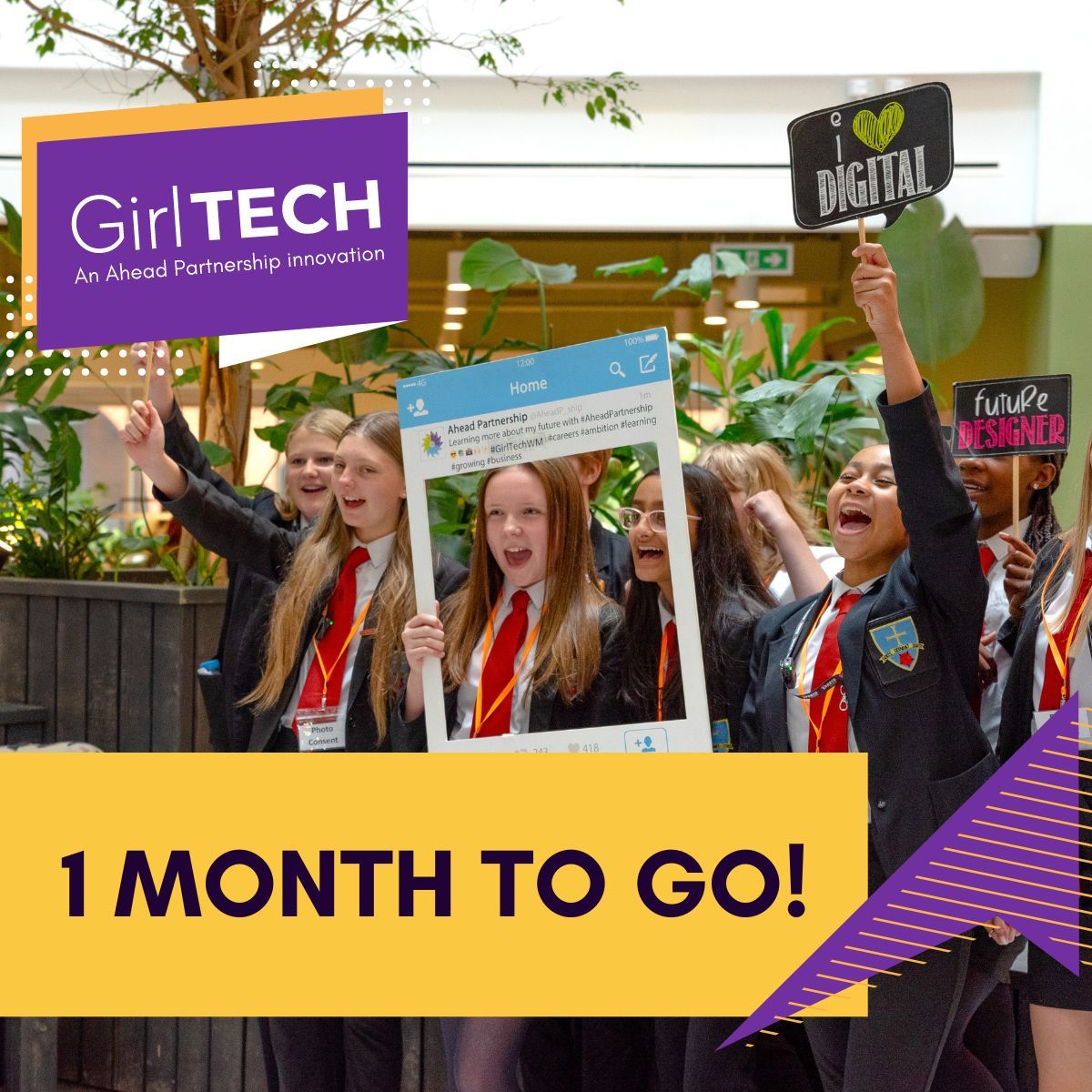 🌟1 month until GirlTech! We can’t wait to inspire & empower young women, and highlight the diversity of opportunities and roles in tech & digital. If you'd like to join us in shaping the future of the tech industry, find out more here > buff.ly/4a7VJCj #GirlTech