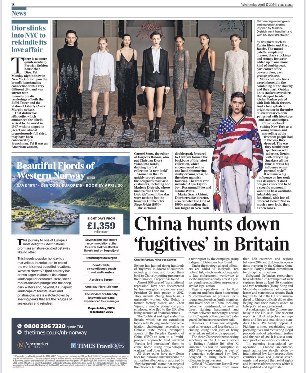My piece with @charliehparker in today’s @thetimes on China hunting down ‘fugitives’ around the world, including in Britain.