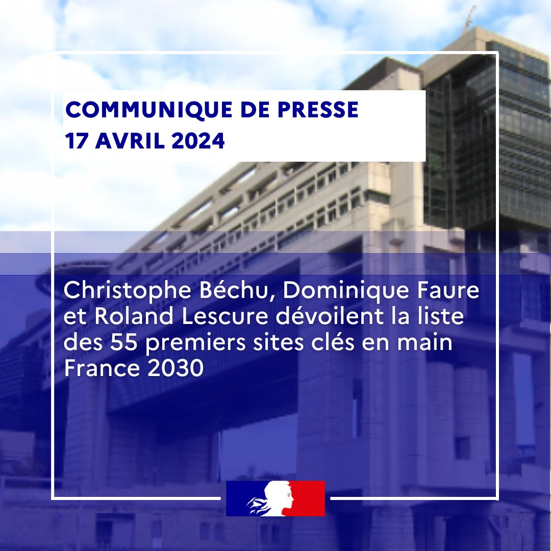 🔴 @ChristopheBechu, @FaureDominique et @RolandLescure dévoilent la liste des 55 premiers sites clés en main #France2030.
Plus d'infos 👉 presse.economie.gouv.fr/cp-christophe-…