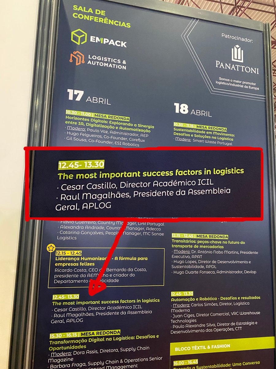 cclopezbcn's tweet image. ✅If you are in Porto today and want to learn about &quot;The Most Important Success Factors in Logistics&quot; come to join us at EXPONOR with @EmpackPortugal @icil_logistics 
👍
#Empack #LogisticsAutomation