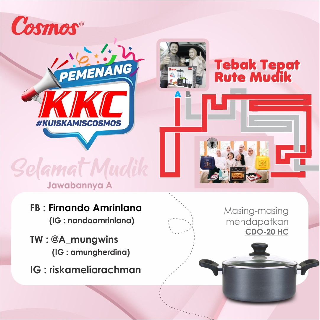 Selamat kepada pemenang #KuisKamisCosmos minggu iniii 🥳🎉 Terima kasih atas antusias dan partisipasi Keluarga Cosmos. Buat yang belum beruntung, sampai ketemu di edisi Kuis Kamis Cosmos dan giveaway lainnya, yaa 🤩 #BanggaCosmos #KuisKamisCosmos #giveawaycosmos