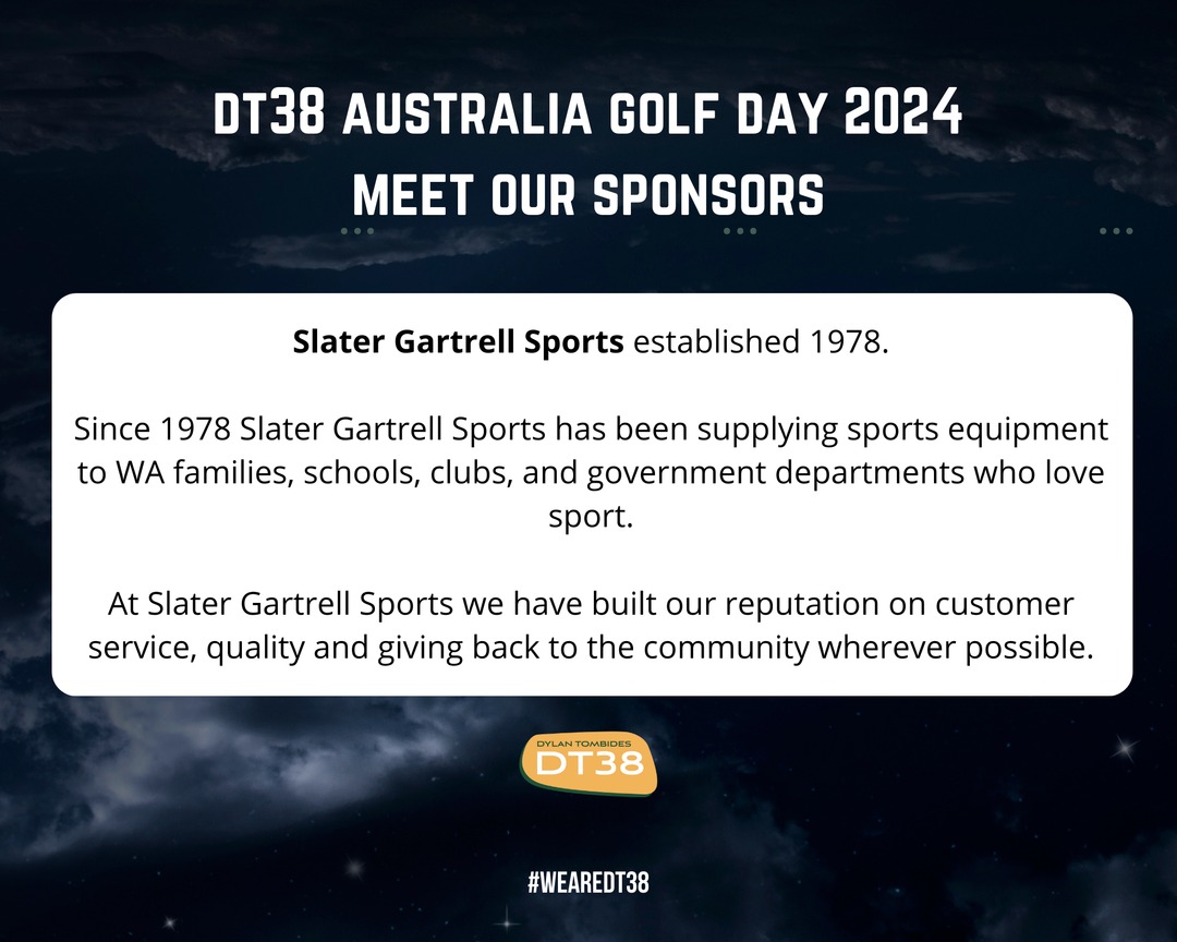 Thank you for your support @Slater_Gartrell , we're extremely grateful ❤️ DT38 Australia Golf Day 2024 📅 14.05.24 📍 Joondalup Resort, Connolly, WA #WeAreDT38 #DT38Aus #Charity #RaisingAwareness #TesticularCancer #SelfChecking #AwarenessDownUnder