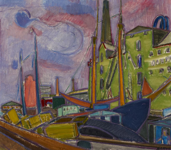 Martin Bloch, Svendborg Harbour, Denmark, 1934. If you are interested in Jewish or immigrant artists, see bit.ly/3in9zYg #benuri #benurigallery #benuriexhibition #virtualmuseum #artgallery #artmuseum #identity #migration #jewishart #immigrantart #arteducation