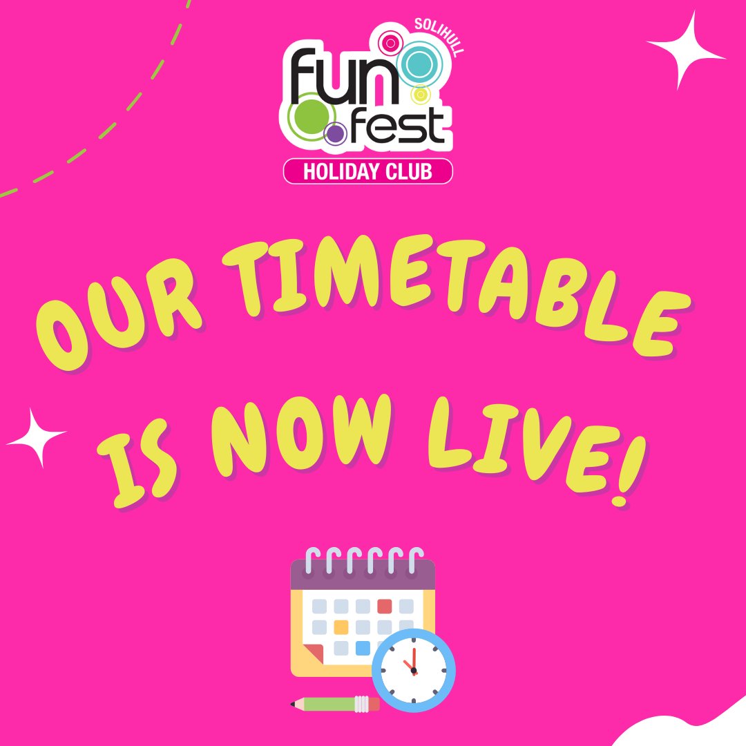 Timetable now live for May Half Term! 🗓️

Book now to avoid disappointment! 👇

fun-fest.co.uk/solview/

#Clubhub #funfest #holidayclubs #OltonCommunity #Olton #Solihull #SolihullCommunity #holiday #halfterm #activities #holidaycamp #holidayclubs #kidsclub #kidzclubs #halftermho
