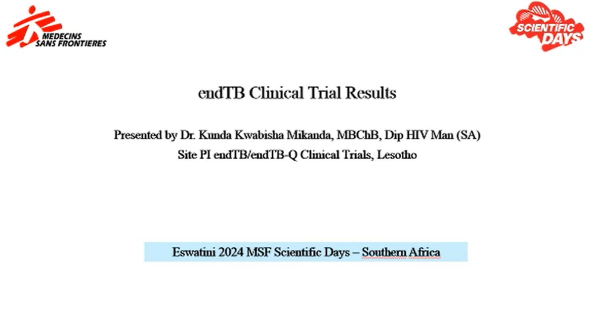 Check out this interesting session on 'Improving treatment of multidrug-resistant #TB' by Dr Kunda K. Mikanda at #MSFSciDay. He talks about the results from the endTB clinical trial Exciting opportunity to listen👉 bit.ly/3U07J1Z