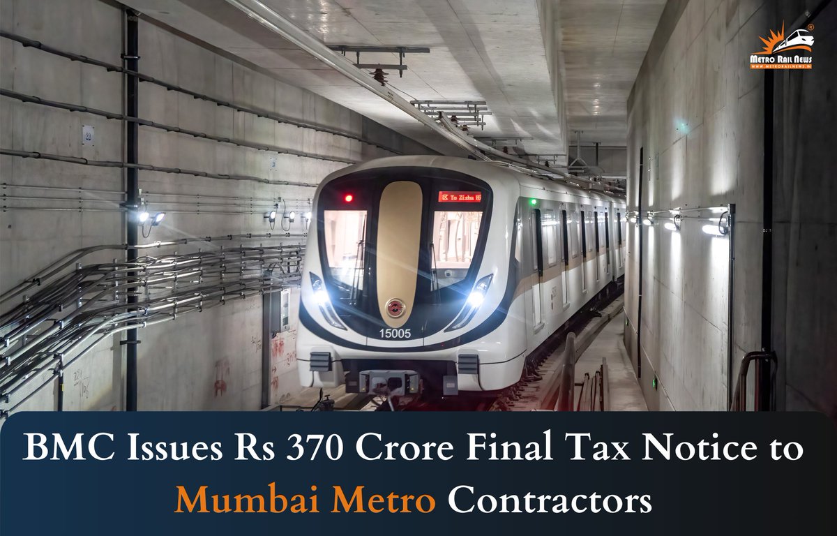 #BMC has issued a final notice to #MumbaiMetro rail contractors regarding pending property tax amounting to Rs326 crore.
The contractors involved in various metro projects are obligated to pay taxes for the casting yard in Wadala.
Read more: metrorailnews.in/property-tax-i…
#metrorail