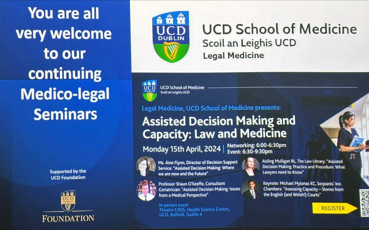 Decision Support Service Director Aine Flynn recently presented at the UCD School of Medicine seminar on Assisted Decision making and Capacity. 

Thank you to all involved for a fantastic event. 

#MyDecisionsMyRights #StakeholderEngagement