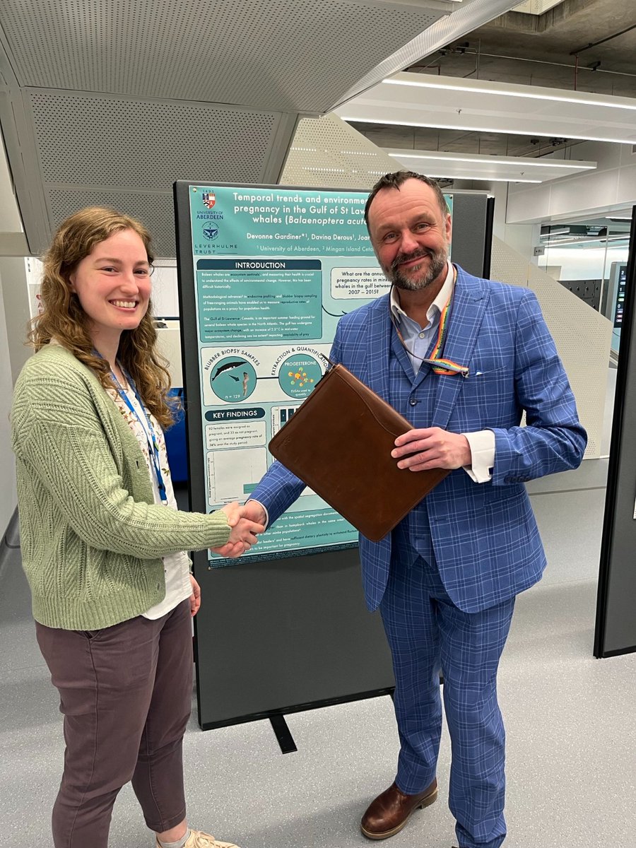 UoABioSci's tweet photo. Well done to @wild_devs who won Best Poster at the Conference &amp; Symposium, here she is with our Head of School 
@graemepaton007 congratulating her on her success #SBSPGR24 https://t.co/gJWYaetIQU