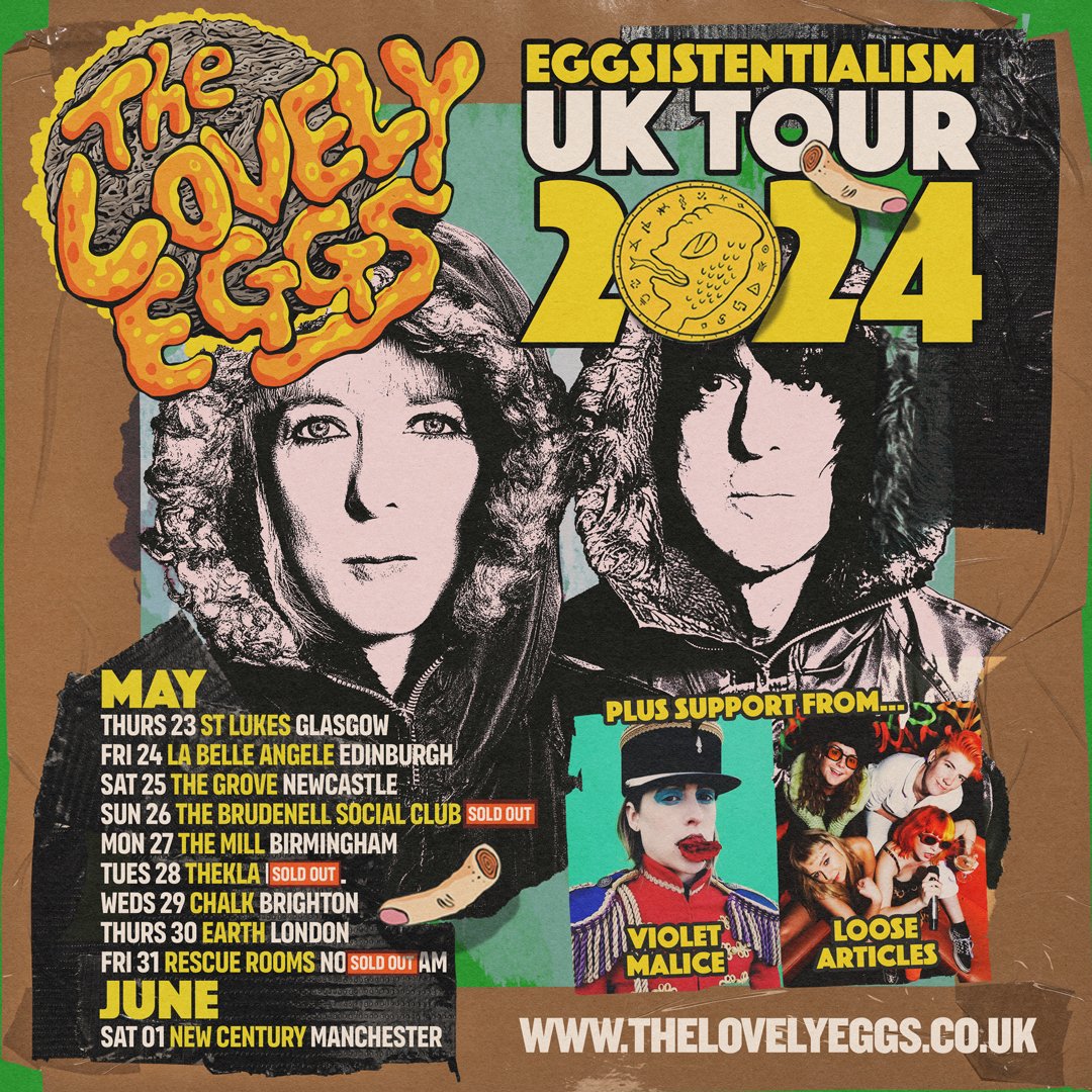 Special guests for the SOLD-OUT @TheLovelyEggs show have been confirmed as @_LooseArticles + @VioletMalice this May! 🎟️ Sign-up to the waitlist at bit.ly/3FIe8rS