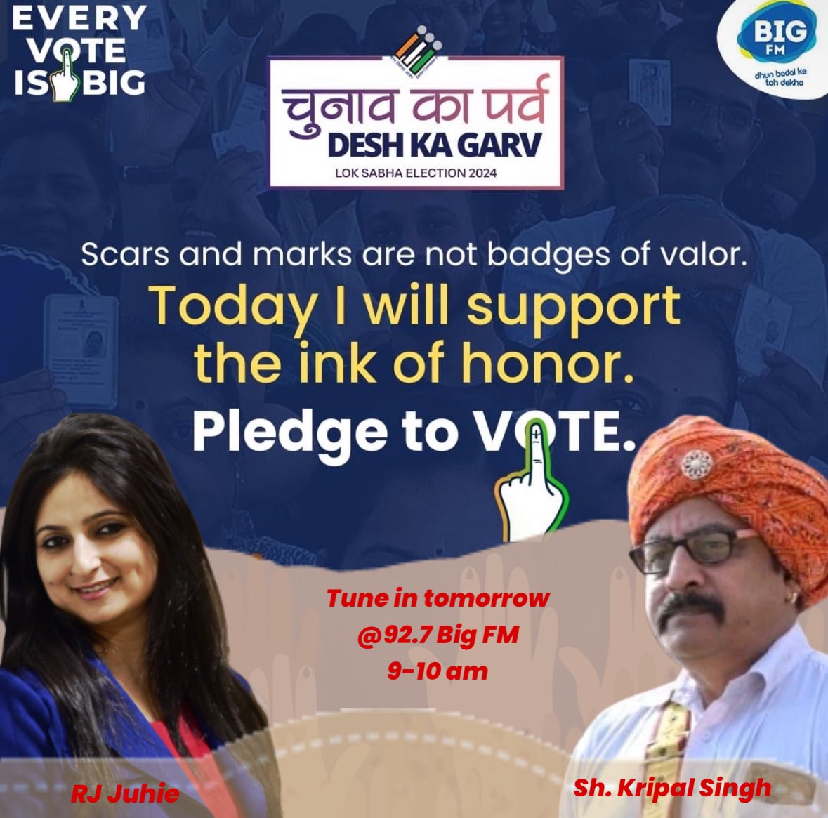 “There is no such thing as a vote that does not matter”, Barack Obama… Its #WorldHeritageDay tmrw n Art Conservator Sh Kripal Singh ji will be on show to talk about festival of democracy n his heritage walk.. do catch the convo 9-10 am @BIGFMJammu #EveryVoteIsBig #chunavkaparv