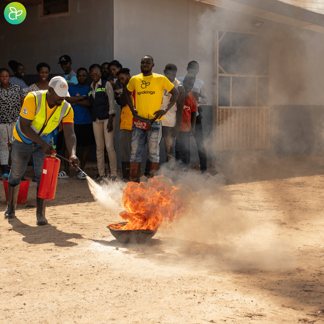 Agro Kings Farms partnered with the Ghana Fire Service to enhance fire safety, hosting a comprehensive training for farm workers on April 9, 2024. The session covered fire basics, extinguishing methods, fire classes, attack strategies, and safety protocols. #TheInnovationsCompany