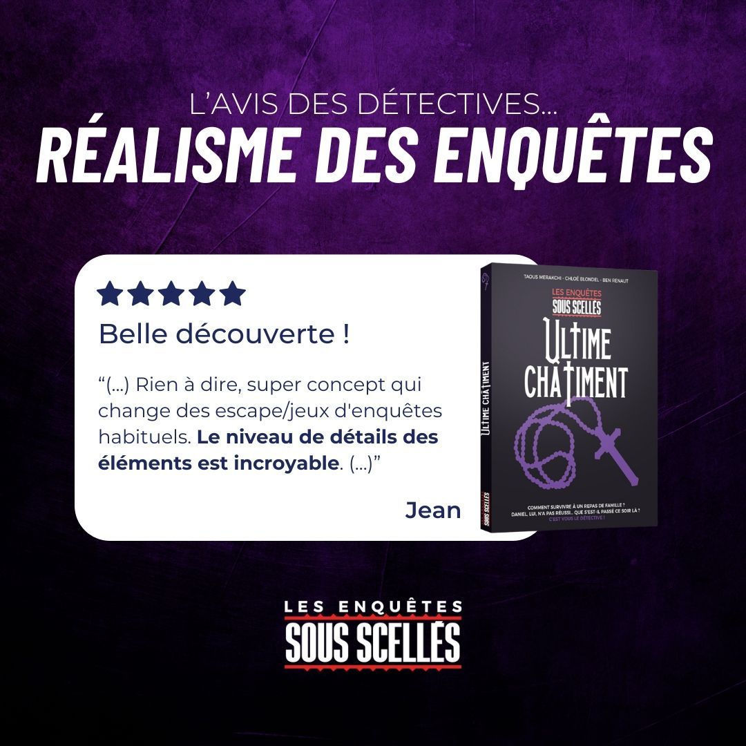 On a le soucis des détails ! On travaille avec la plus grande attention le format, le type de papier, la composition de chacun des documents... Parce qu’on considère que ce sont dans ces petits détails que repose le réalisme et l’expérience inoubliable de nos enquêtes ;)
