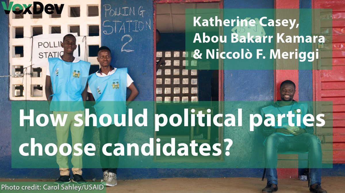 How should political parties choose candidates? Last month on VoxDev, Katherine Casey @StanfordGSB, Abou Bakarr Kamara @The_IGC & @nmeriggi @Oxford_CSAE @OxfordEconDept shed light on which systems of leadership selection are most effective: voxdev.org/topic/institut…