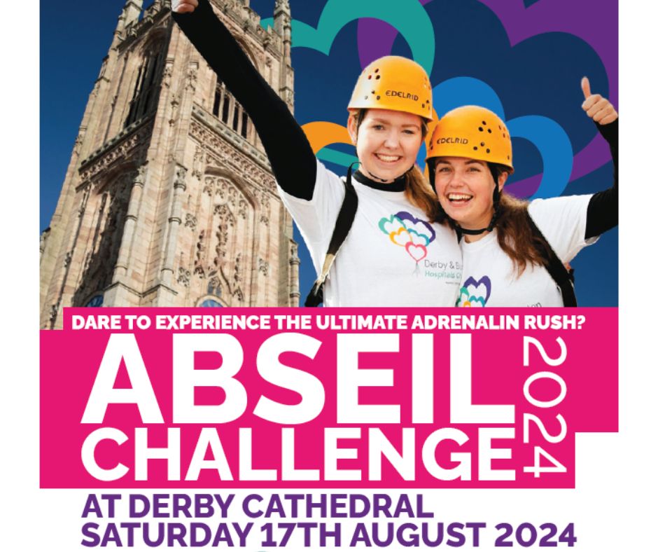 Experience panoramic views of the city by abseiling from Derby Cathedral. Tickets are available at £20 each, providing a chance to raise vital funds for your local hospital charity. Act quickly, as places are limited bit.ly/Abseil2024