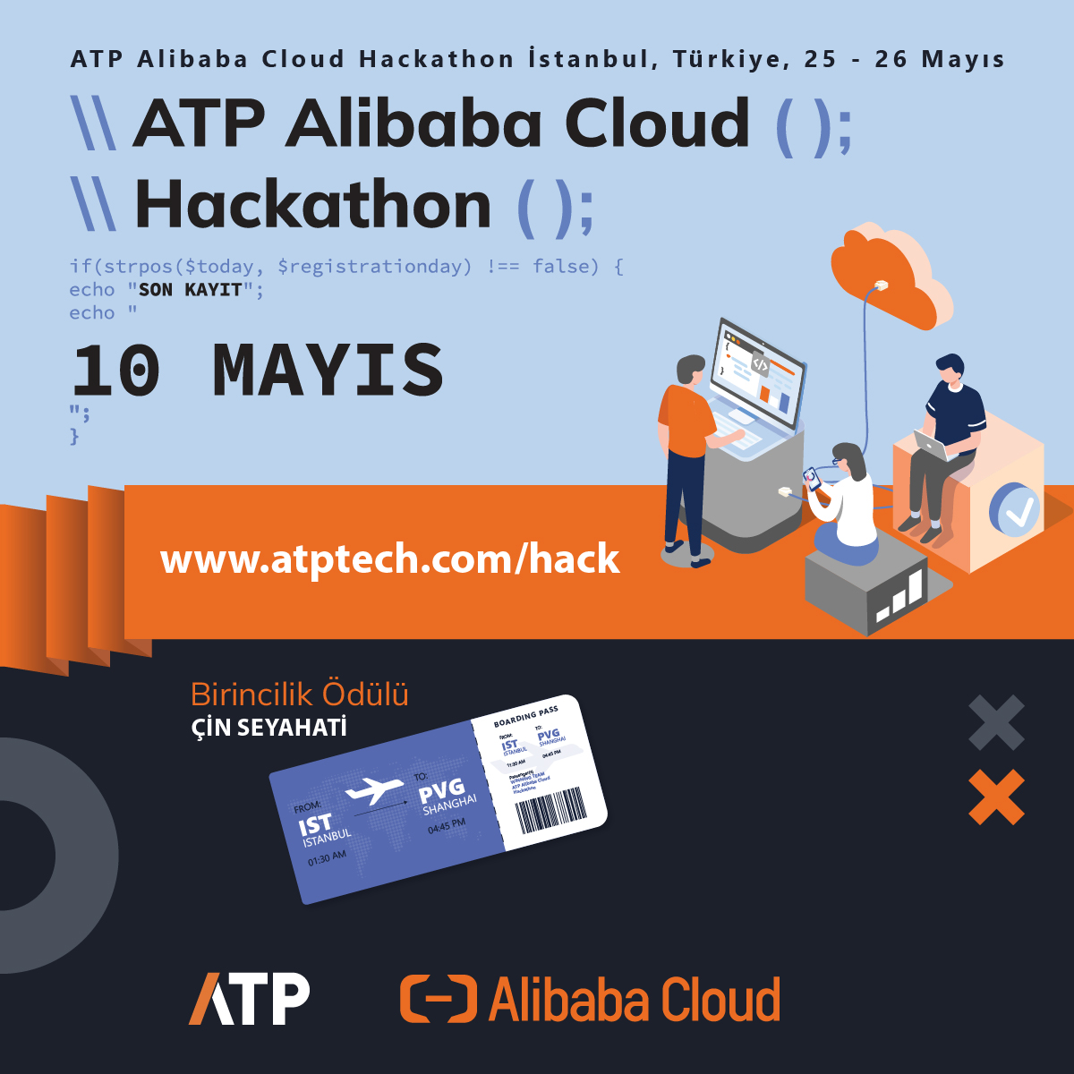 Alibaba Cloud iş birliğiyle düzenlenecek olan ilk hackathonumuz için kayıtlar başladı! Ekip kur, başvur ve Çin'de teknoloji dolu bir yolculuk kazanma fırsatını yakala! Detaylar ve kayıt için web sitemizi ziyaret et. Bu benzersiz deneyimi kaçırma!

#atp #atatp #alibaba #hackathon