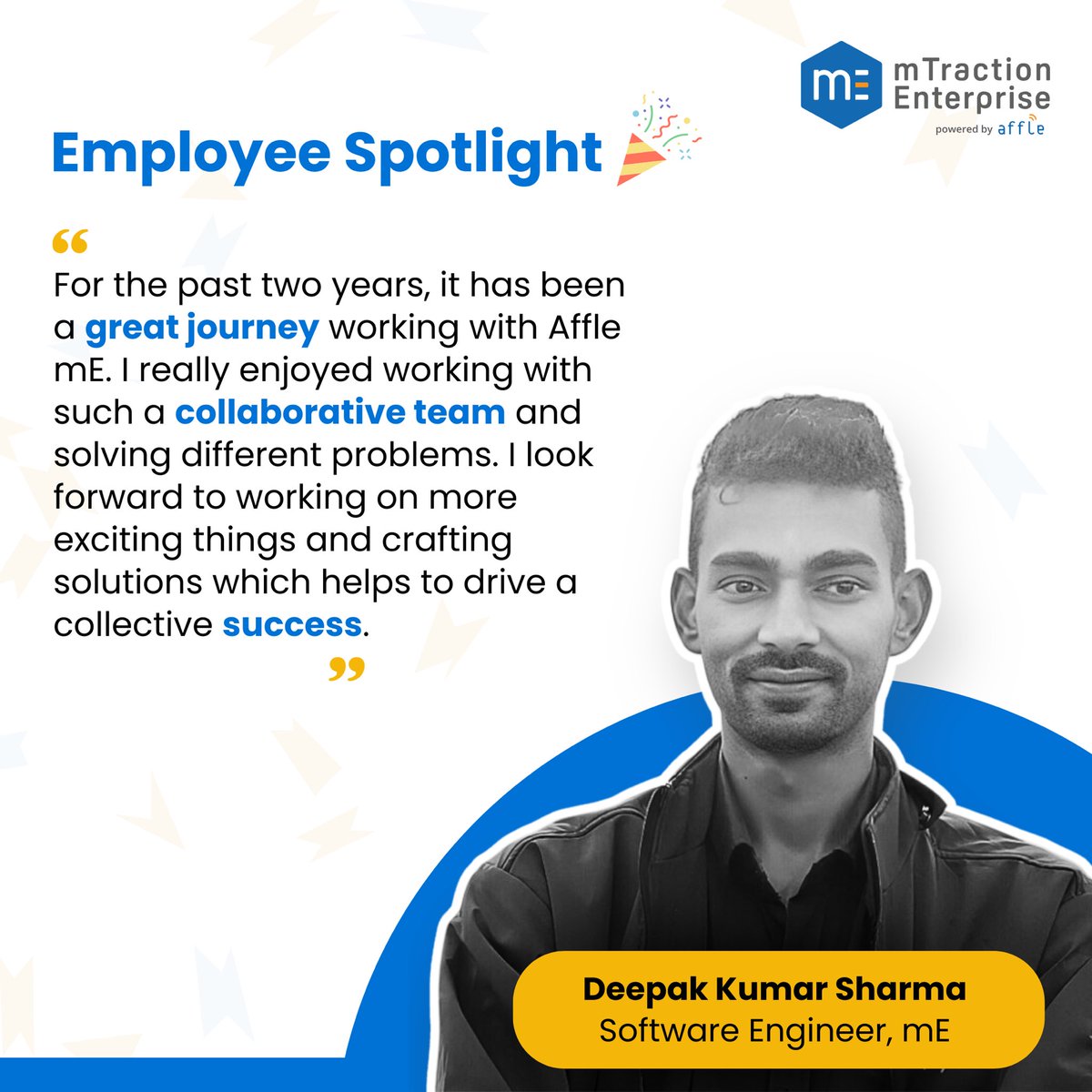 Congratulations Deepak Kumar!
Happy #workanniversary!
Your expertise & commitment have been instrumental in our growth & success. We appreciate your determination & positive attitude that make you such a valuable asset to our team.
#CelebratingYou #EmployeeSpotlight #mTractioners