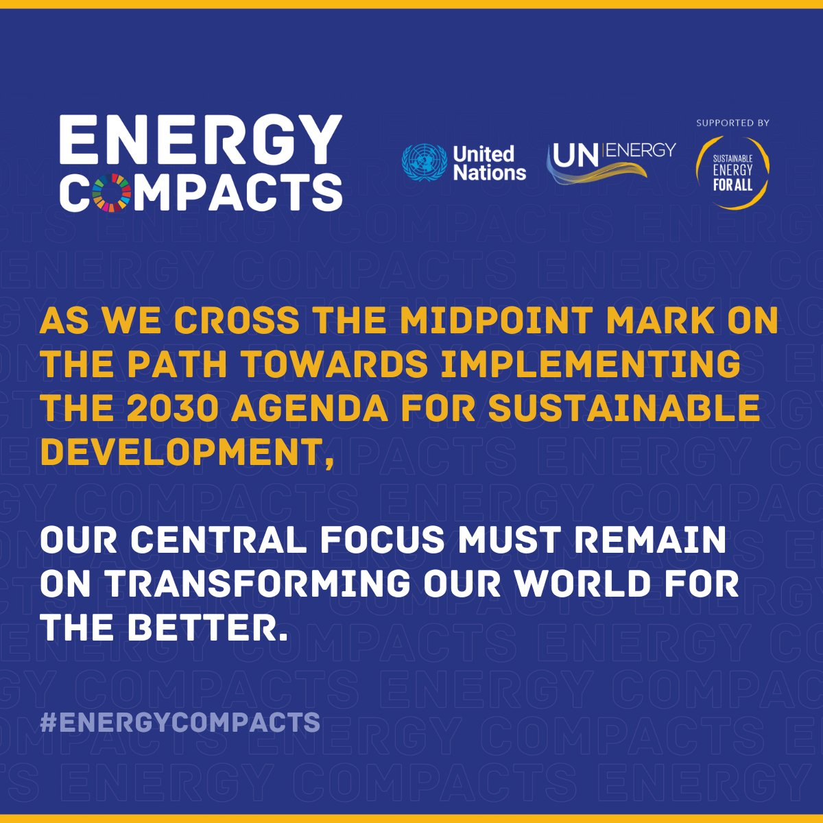 As we mark the midpoint on our path to the 2030 #sustainabledevelopment goals, let's stay focused on transforming the world for the better. Promoting sustainable & #cleanenergy is crucial, especially with many still lacking #electricityaccess. #UNGASustainabilityWeek @UN_Energy