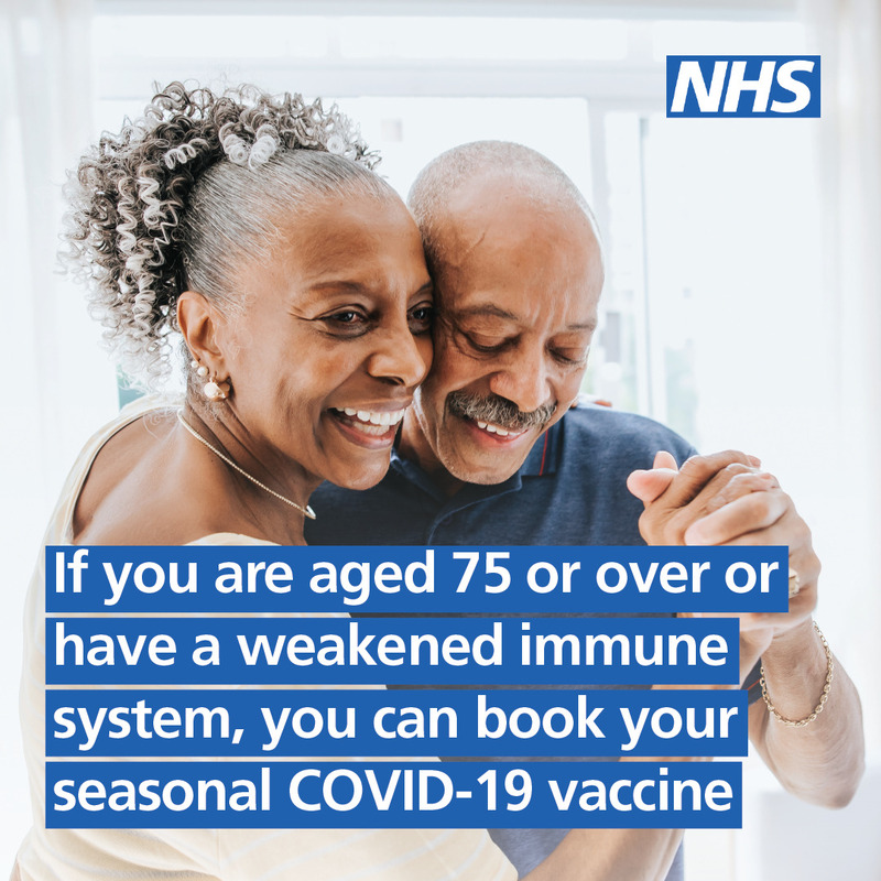 If you are aged 75 or over or have a weakened immune system, you can now book your seasonal COVID-19 vaccine online or on the NHS App. Visit orlo.uk/zPNv0