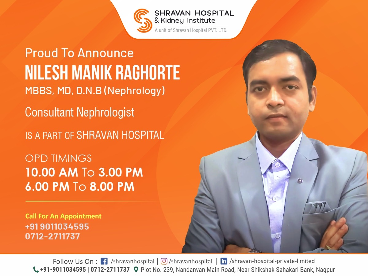 We're delighted to introduce Dr. Nilesh Manik Raghorte, an esteemed Consultant #Nephrologist specializing in #Nephrology.
.
.
#doctor #medicine #nagpur #ShravanHospital #KidneySpecialist #hospitalwelcome #multispecialityhospital #MedicalCommunity #hospitallife #healthcarejourney