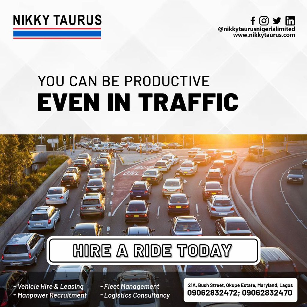 Choose Nikky Taurus and choose to stay productive even in traffic.

#nikkytaurusng #vehiclehire #vehicleleasing