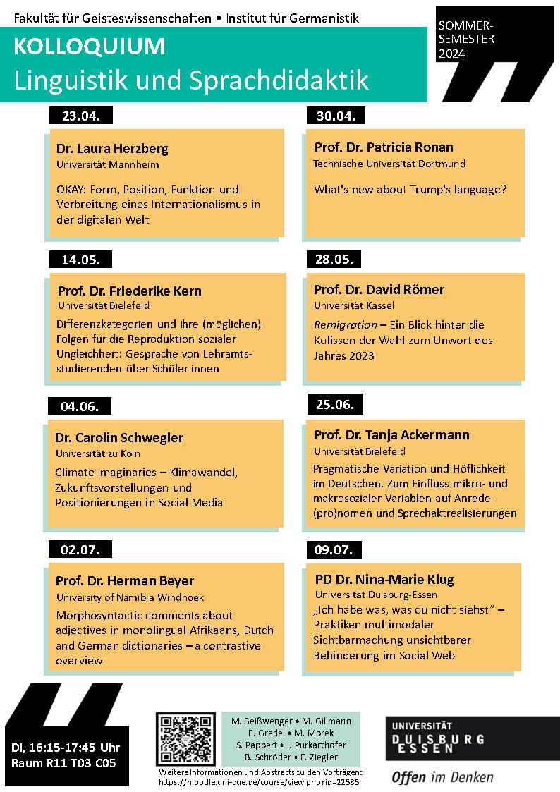 Am 23.04.24 startet das Kolloquium Linguistik und Sprachdidaktik an der #unidue. Los geht's mit Laura Herzberg <a href="/_lherzberg/">Laura Herzberg</a> . Das Programm und weitere Infos unter: uni-due.de/germanistik/li…