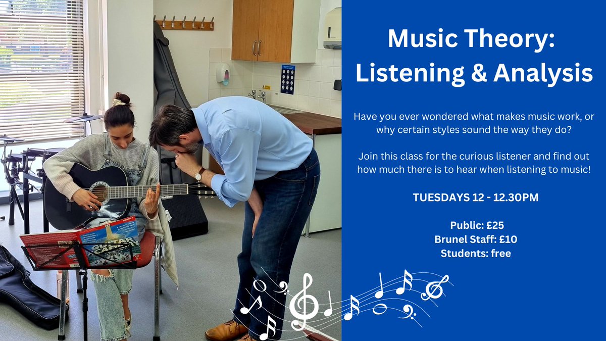 We are so excited to announce that we have a new class this term! Join us this Tuesday for Music Theory: Listening & Analysis😁 Sign up by either calling us on 01895266074, email us on brunelarts@brunel.ac.uk or coming in to our Arts Centre reception. #music #listen #analysis