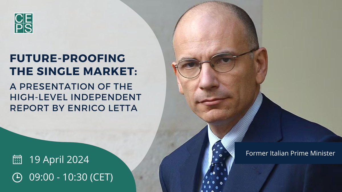 Today, former Italian Prime Minister @EnricoLetta presents his comprehensive report on the EU's single market to the @EUCouncil. In just two days, he will join us at CEPS for a discussion of his findings!

💠The EU's #SingleMarket is the ‘crown jewel’ of the Union, yet it must…