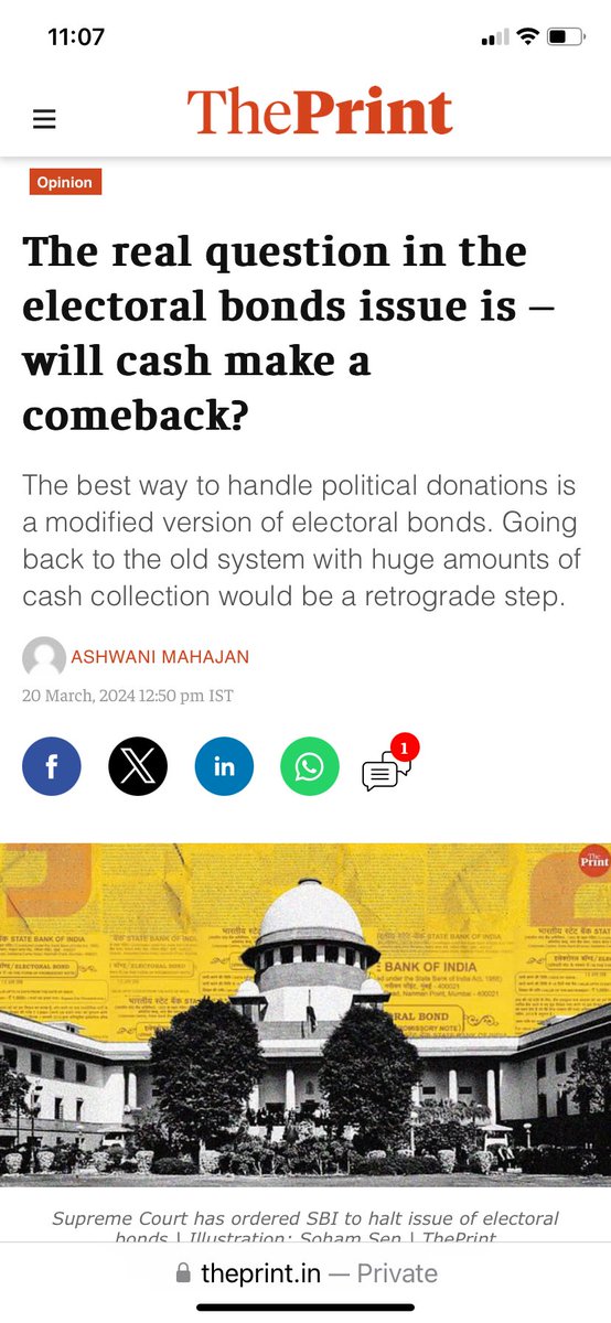 The real question in the electoral bonds issue is – will cash make a comeback? The best way to handle political donations is a modified version of electoral bonds. Going back to the old system with huge amounts of cash … ashwanimahajan.wordpress.com/2024/03/21/the…