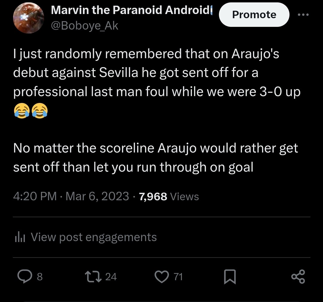 Araujo picks the red card everytime though