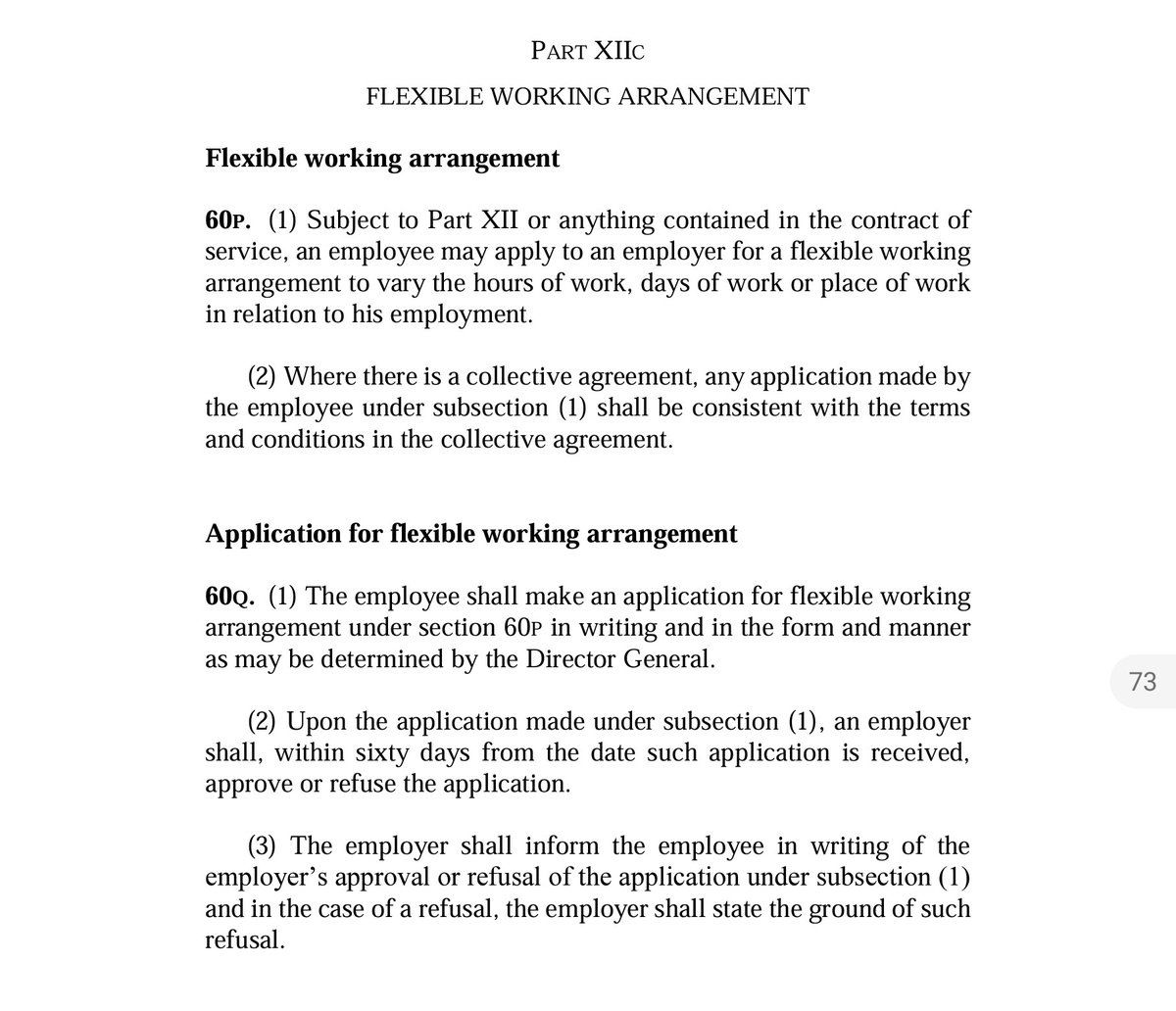 scheekeong's tweet photo. Di Malaysia, S60P & S60Q Akta Kerja 1955 membenarkan pekerja memohon aturan kerja anjal (flexible working arrangement) berdasarkan masa, hari dan lokasi bekerja. Majikan harus memberi maklum balas dlm 60 hari, jika ditolak, harus diberikan sebab penolakan.

KESUMA akan sentiasa mengkaji dan menambahbaik dasar serta undang2 perburuhan kita untuk mendukung 3K - kebajikan, kemahiran, keberhasilan pekerja - seterusnya meningkatkan daya saing ekonomi negara.

@myksm_mohr