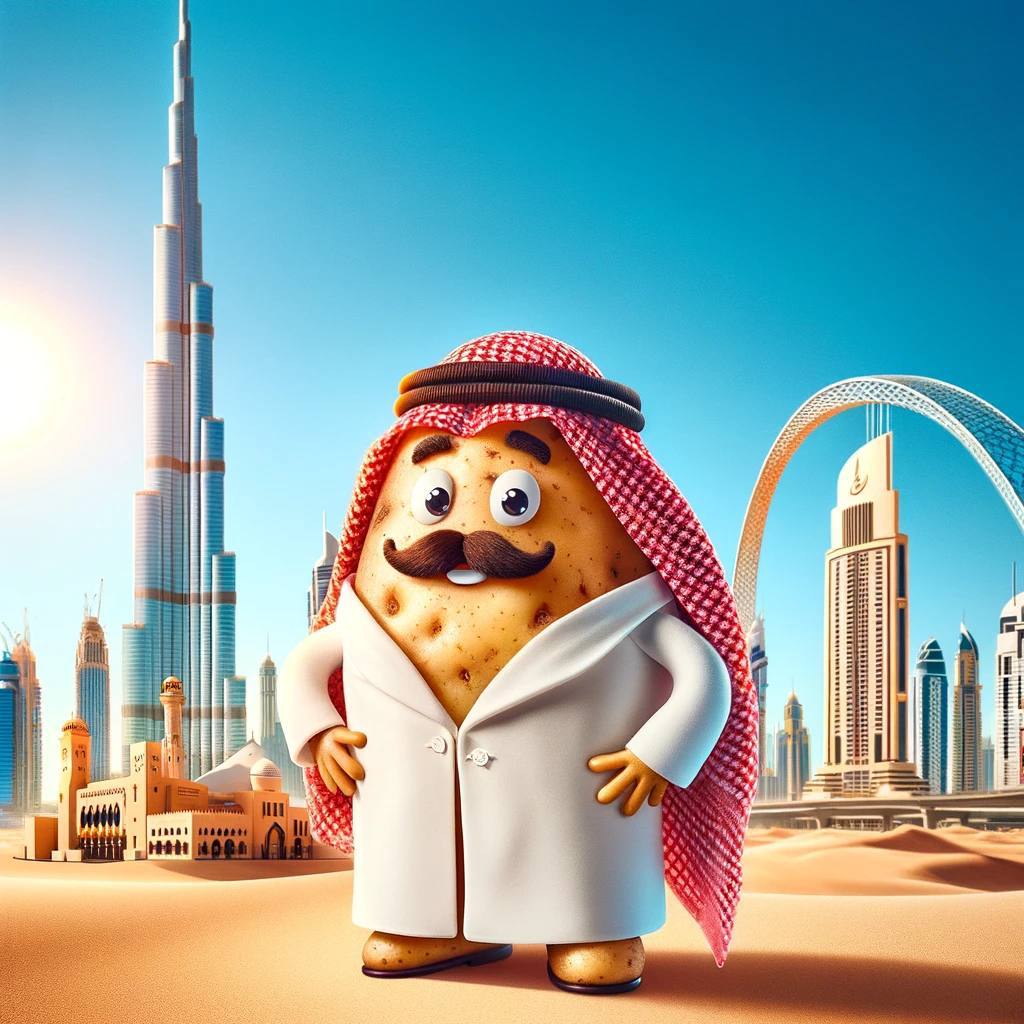 basedpotatocoin's tweet photo. Habibi! This spud is used to floods! 🥔

Were here in #Dubai for #Token2049 and couldn’t be more excited to embrace the crypto community as a whole. 🥔

YALLA 🥔

#basedpotato #token2049 #crypto #memecoin #100x #moonsoon https://t.co/OLTb0P9Mt8