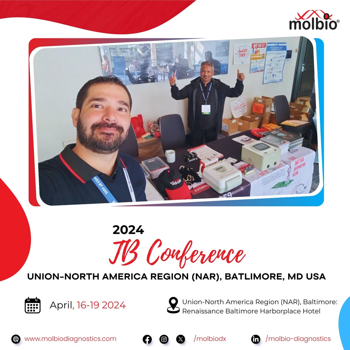'Exciting Announcement! Molbio Diagnostics joins the Union-North America Region (NAR) TB Conference in Baltimore! Visit us at the Renaissance Baltimore Harborplace Hotel to explore innovations in molecular biology and diagnostics. See you there! #MolbioDiagnostics #Innovation