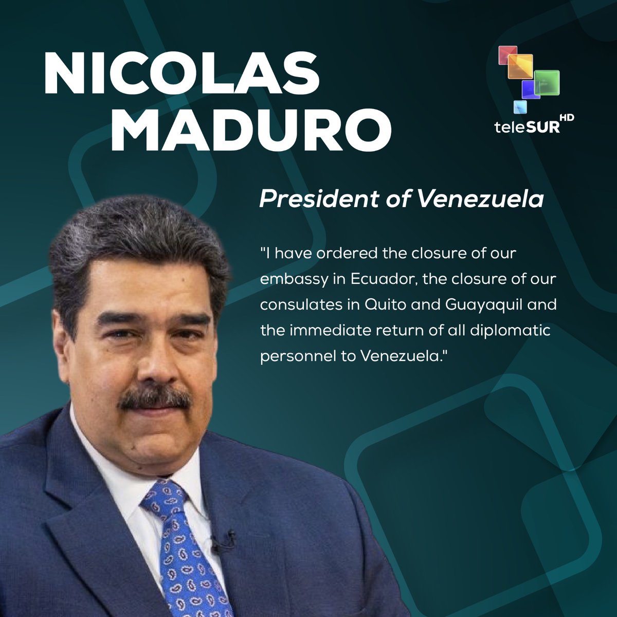 Venezuelan President Nicolás Maduro (@NicolasMaduro ) also condemned the 'assault on the diplomatic headquarters' and expressed his solidarity with #Mexico.