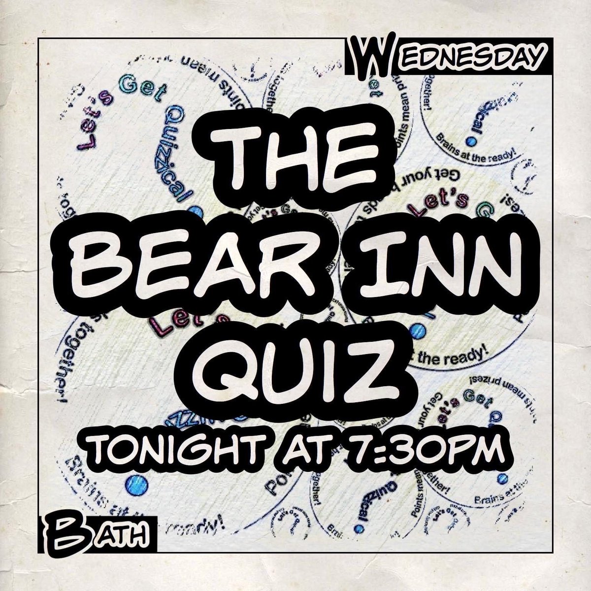 It’s #QuizNight at #TheBearInn in #Bath. 7:30pm start for our #GeneralKnowledge #Quiz with bar tabs and Prosecco to be won