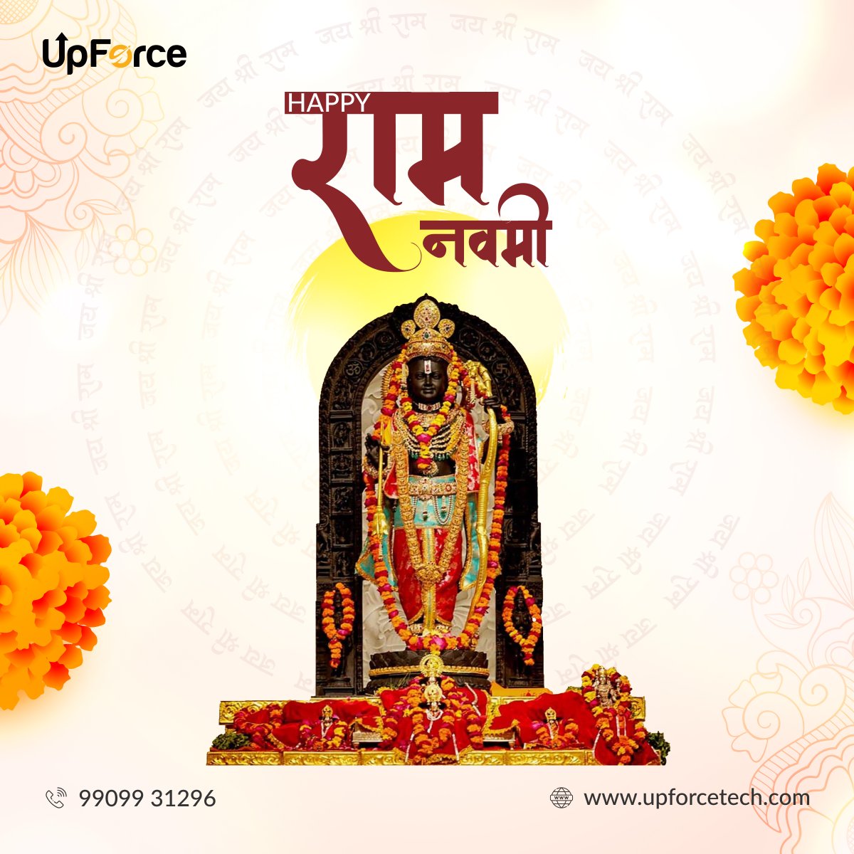 'May this Ram Navami illuminate your life with joy, peace, and prosperity! 🌟 Wishing everyone a blessed Ram Navami from all of us at UpforceTech. Let the divine blessings of Lord Rama fill your hearts and homes with happiness. #RamNavami #UpforceTech #Blessings'