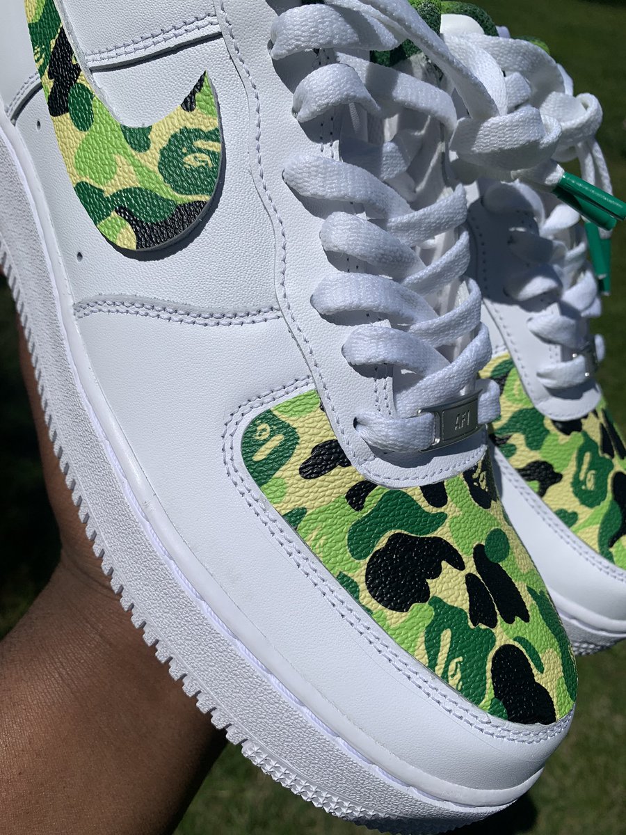 TataMadeCustoms's tweet photo. Bape camo 🟢😮‍💨 

#bape #bathingape #custom #camo #af1 #custommade #BlackOwned #SmallBusiness #wedontwearplainaf1 #smallbusinessowner #trending2024 https://t.co/pvDZl3FLEA