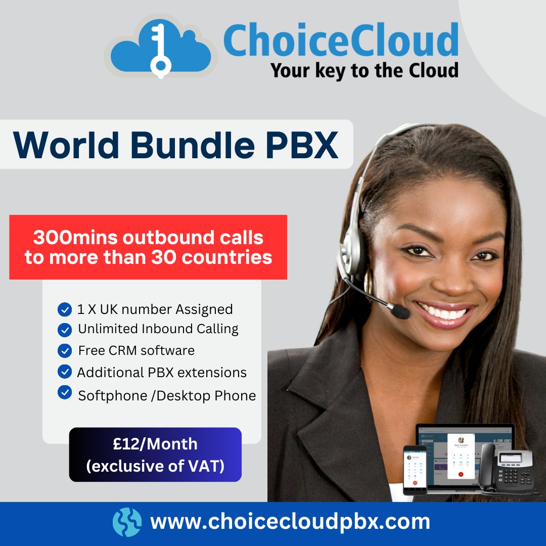 choiceclouds's tweet photo. 🌐 Elevate your communication experience with our World Bundle PBX Plan! 📞

 Whether for your home or business needs, enjoy VOIP Telephony at just £12/month (excl. 🌐 

#WorldBundlePBX #VOIPTelephony #AdvancedPBX #CommunicationSolution https://t.co/zggd7oBI1m