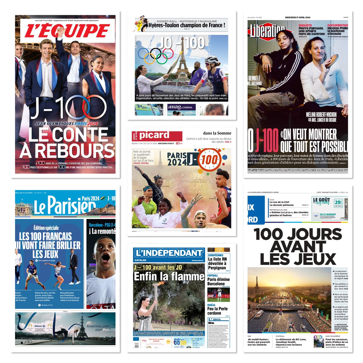 J-100⏳avant les Jeux Olympiques et Paralympiques #Paris2024 🇨🇵 🗞️ Les quotidiens régionaux et nationaux en font leur UNE ce matin ! @Paris2024