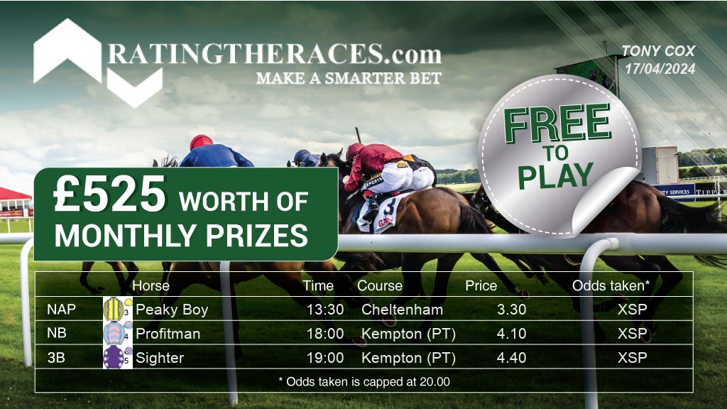 My #RTRNaps are:

Peaky Boy @ 13:30
Profitman @ 18:00
Sighter @ 19:00

Sponsored by @RatingTheRaces - Enter for FREE here: bit.ly/NapCompFreeEnt…