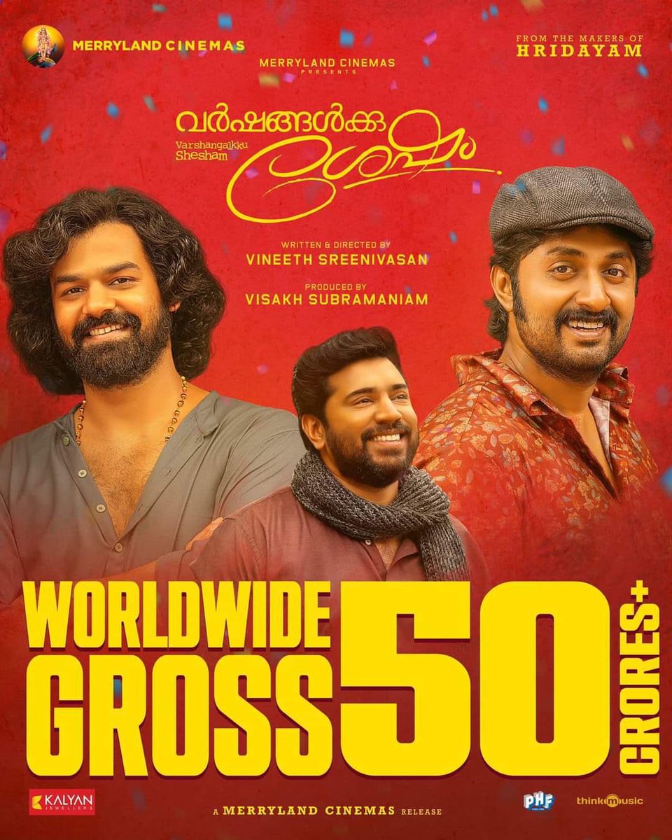 #VarshangalkkuShesham crossed 50cr Club globally 😍🔥

2nd for #PranavMohanlal 🥵

#NivinPauly #DhyanSreenivasan