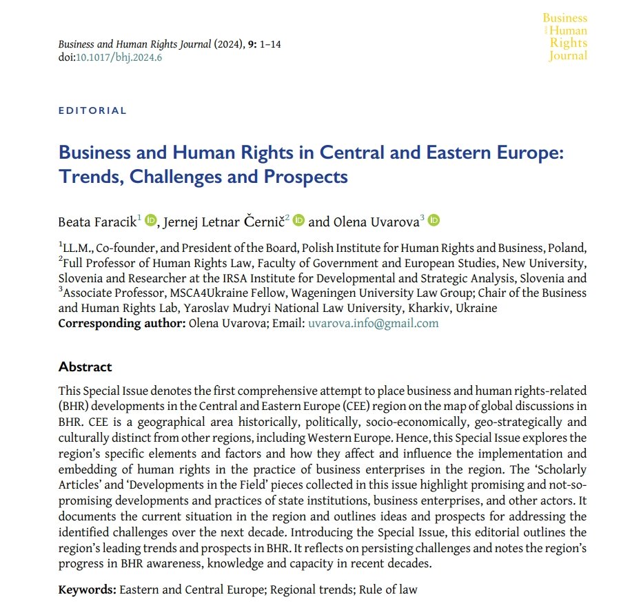 📣Just published our special issue, 'Business and Human Rights in Central and Eastern Europe: Region in Transition' Vol 9, Issue 1. Our heartfelt thanks to the authors, reviewers & readers for their unwavering support. Pls. read, share & cite our work. cup.org/3KlzKNT 🧵